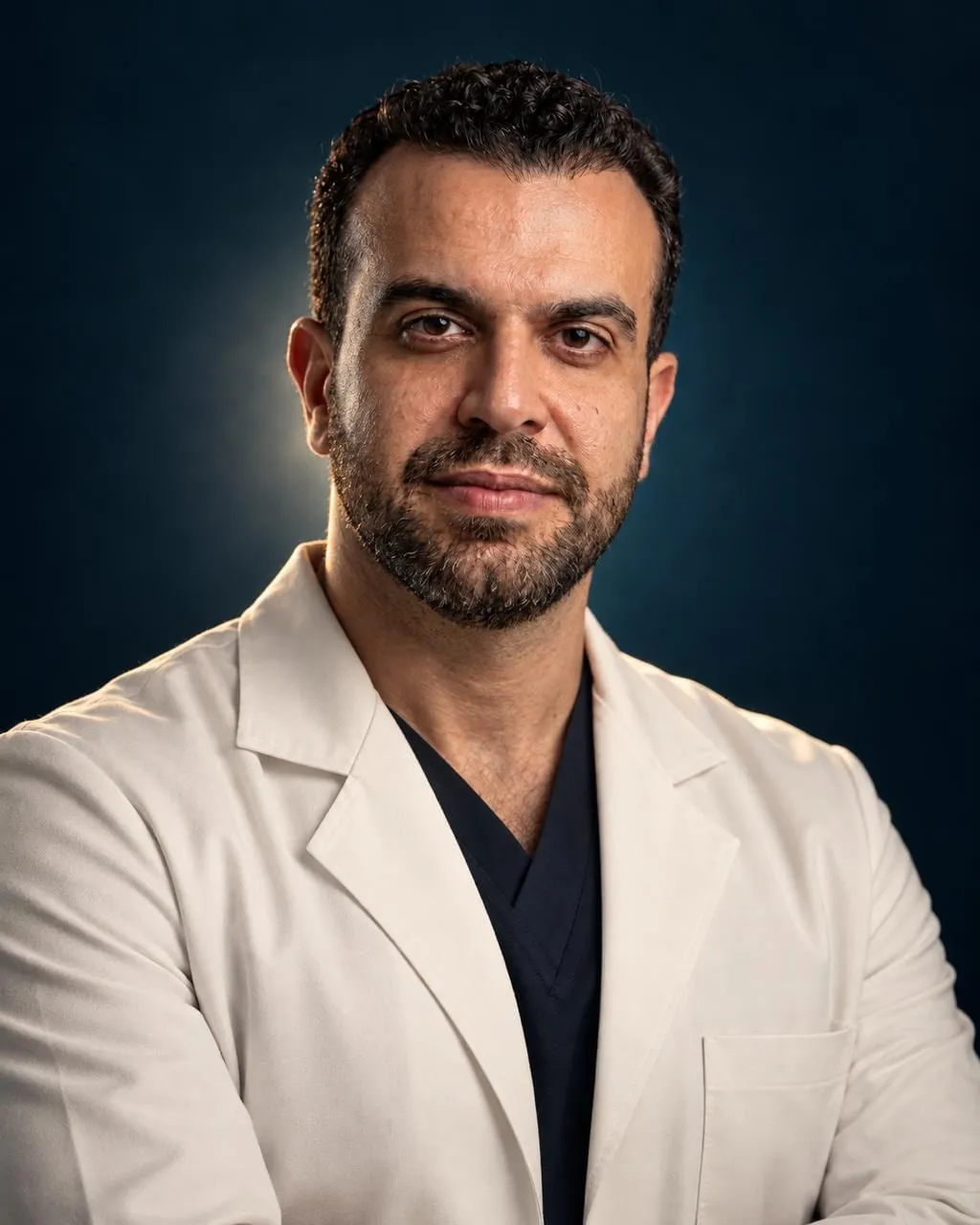 Dr. Alex Macedo de jaleco, em retrato de estúdio
